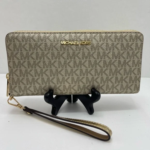 MICHAEL KORS Jet Set Large Metallic Signature Logo Continental Wallet Wristlet - Picture 10 of 16